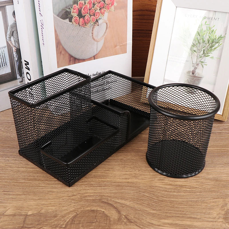 Creative Metal Desk Organizer, 3-Grid Pen Holder, Multifunctional Pencil & File Storage Rack, Practical Office Desktop Accessories