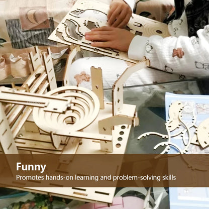 3D Wooden Puzzle DIY Mechanical Model Building Kit, Assemble Toy Set with Marble Run & 4 Balls, Creative Gifts for Adults & Kids