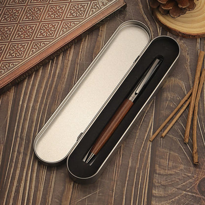 1 Set Premium Metal Ballpoint Pen with Wooden Barrel, Smooth Writing, High-End Design – Black Ink, Office Pen with Gift Case