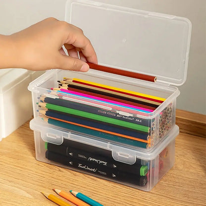 Large Capacity Clear Plastic Storage Box, Portable Stationery & Pencil Case, Multifunctional Desktop Organizer for Office & School Supplies