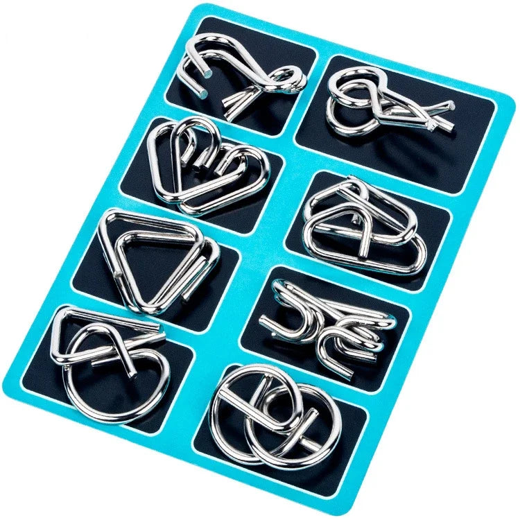 8Pcs/Set Metal Montessori Wire Puzzles, Brain Teaser Mind Games, Interactive Intelligence Toys for Kids & Adults, Stress Relief & Educational Gift
