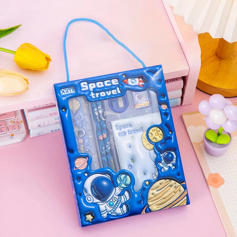 6-in-1 3D Cartoon Stationery Set, Portable Kids Learning Gift Box, Practical Study Supplies for Students
