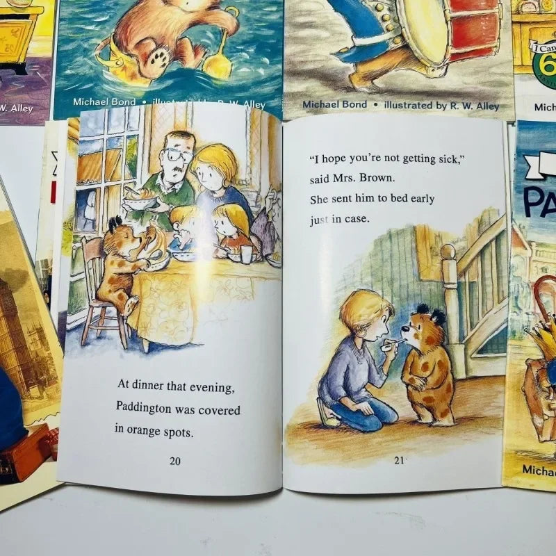 8 Books Set, I Can Read Paddington Cartoon Storybooks, English Picture Books with Audio, Early Educational Learning Books for Kids