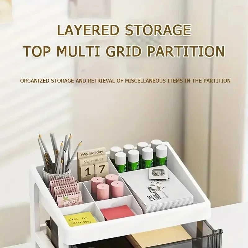 Transparent Plastic Desk Organizer with Drawer, Multifunctional Stationery Storage Box, Desktop Organizer for School & Office Supplies