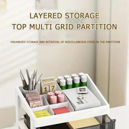 Transparent Plastic Desk Organizer with Drawer, Multifunctional Stationery Storage Box, Desktop Organizer for School & Office Supplies