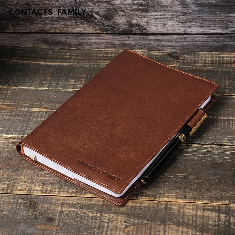 A5/B5 Genuine Leather Laptop Notebook Cover, Handmade with Pen Slot, Business & Office School Stationery