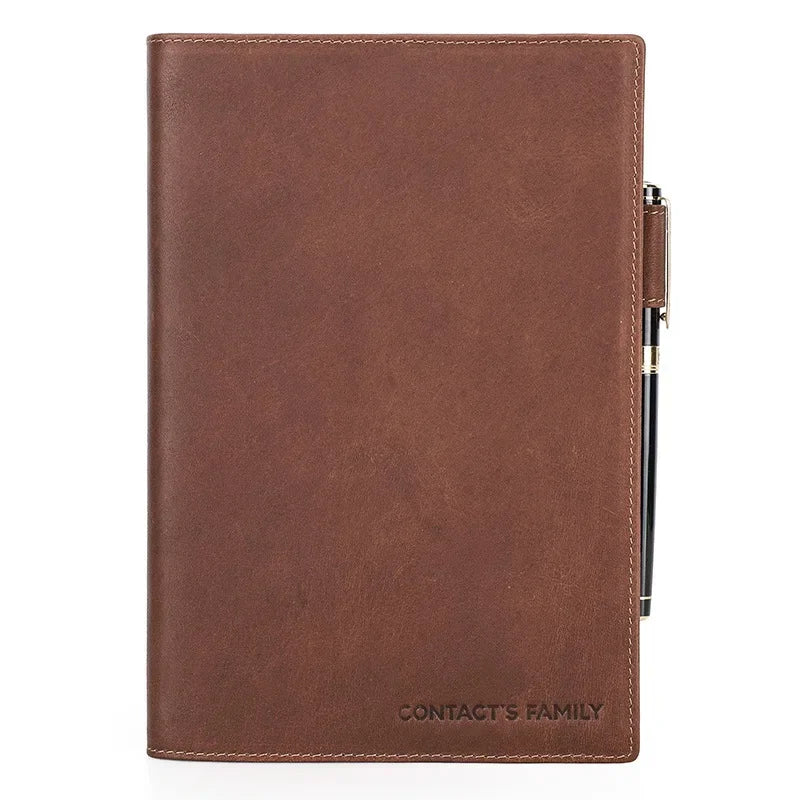 A5/B5 Genuine Leather Laptop Notebook Cover, Handmade with Pen Slot, Business & Office School Stationery
