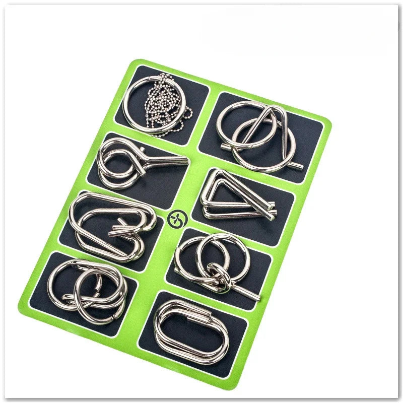 8Pcs/Set Metal Montessori Wire Puzzles, Brain Teaser Mind Games, Interactive Intelligence Toys for Kids & Adults, Stress Relief & Educational Gift
