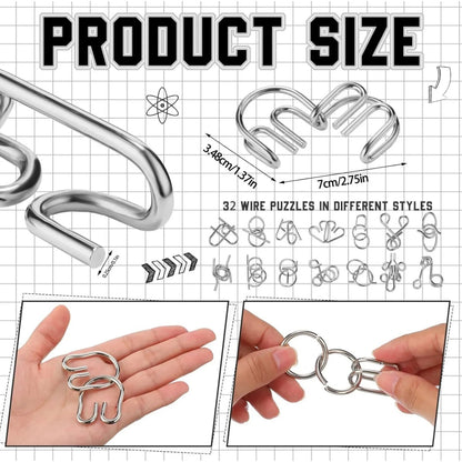 Metal Wire Puzzle Set, Brain Teaser IQ Test Disentangle Game, Iron Link Unlock Interlock Toy, Chinese Ring Magic Trick Puzzle