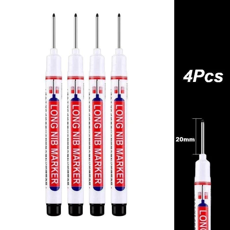 4Pcs/Set 20mm Deep Hole Long Nib Markers, Waterproof Permanent Pen for Metal, Drilling, Bathroom, Woodworking & Decoration, Multi-Purpose