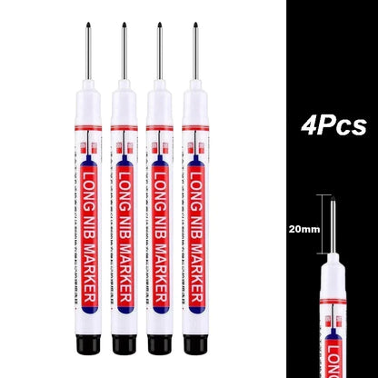 4Pcs/Set 20mm Deep Hole Long Nib Markers, Waterproof Permanent Pen for Metal, Drilling, Bathroom, Woodworking & Decoration, Multi-Purpose