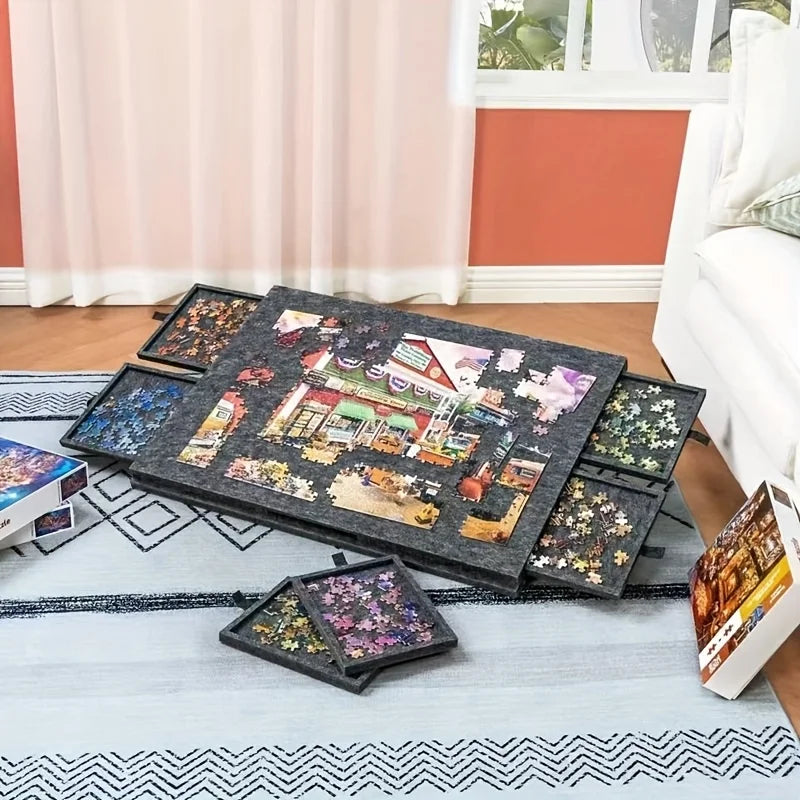 7Pcs 6-Drawer Portable Puzzle Desk Organizer – Artistic Polyester Fiber Storage, Decorative Puzzle Holder for Home & Desktop Art Decoration
