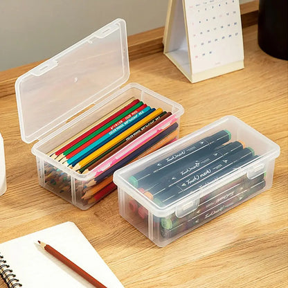 Large Capacity Clear Plastic Storage Box, Portable Stationery & Pencil Case, Multifunctional Desktop Organizer for Office & School Supplies