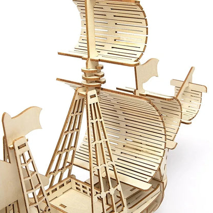 1PC 3D Sailboat Wooden Puzzle Assembly Model, DIY Wooden Craft Kit, Decorative Desk Ornament & Creative Gift
